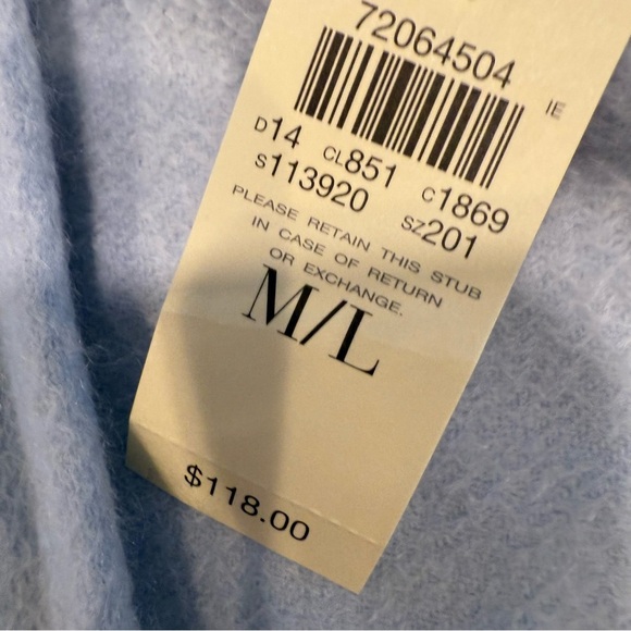 Ann Taylor Light Blue 100% CASHMERE Shawl Wrap Fringed Hook Closure Sz M/L NWT - Picture 8 of 8